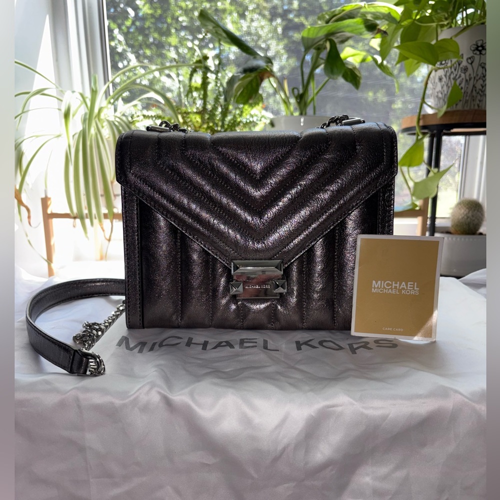 Michael Kors Metallic Chevron Quilted Crossbody in Black
